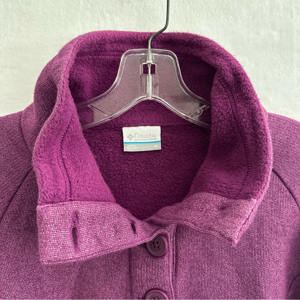 Columbia Fleece Pullover Women’s M Purple Quarter Button Sweatshirt Cozy Pocket - Picture 3 of 9
